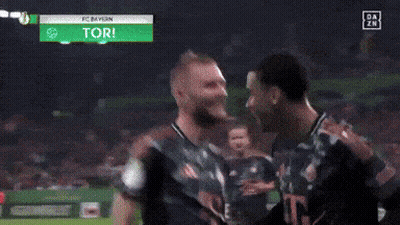 Two Soccer Players Dancing Under Mainz 05 Scoreboard GIF
