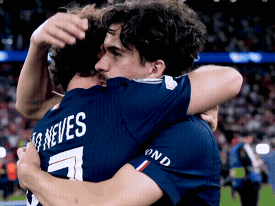 Two Soccer Players Hugging Neves Jersey GIF