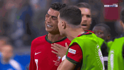 Two Soccer Players Hugging, One With Number 1 GIF