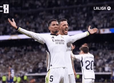 Two Soccer Players In Emirates Fly Better Jerseys Celebrate Goal GIF