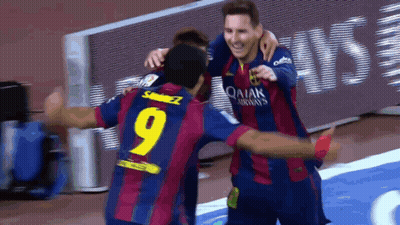 Two Soccer Players In Qatar Airways Jerseys Hugging GIF
