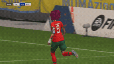 Two Soccer Players In Red And Green Uniforms Number 9 GIF
