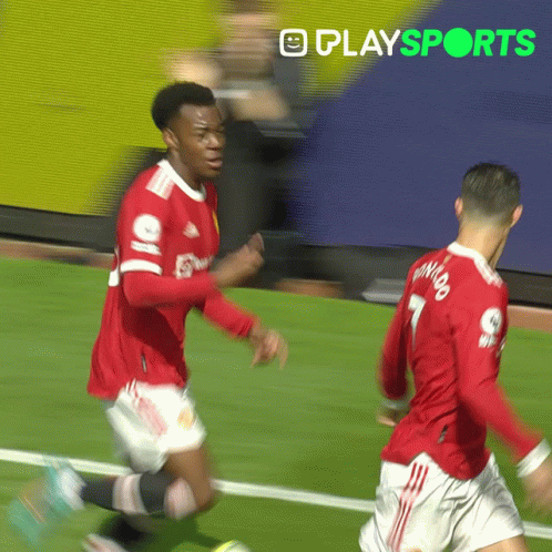 Two Soccer Players On A Field With Playsports In The Corner GIF