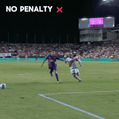 Two Soccer Players On A Field With The Words No Penalty X Below Them GIF