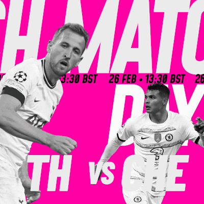 Two Soccer Players On A Pink Background With The Date 26 Feb At 13:30 Bst GIF