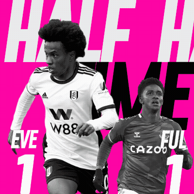 Two Soccer Players On A Pink Background With The Words Half Time On It GIF