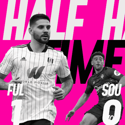 Two Soccer Players On A Pink Background With The Words Half Time Written Above Them GIF
