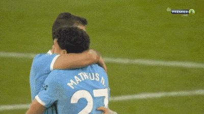 Two Soccer Players On Field One Wearing Premier Jersey GIF
