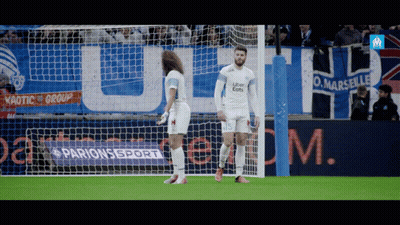 Two Soccer Players On Field With Parions Sport Banner GIF