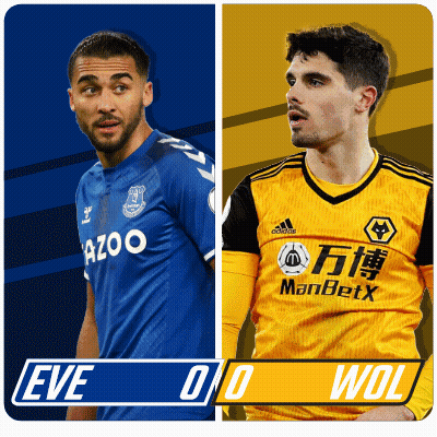 Two Soccer Players One From Everton And One From Wolves Are Shown GIF