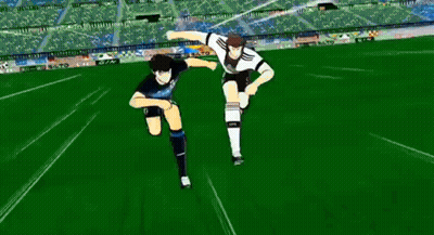 Two Soccer Players Running On Soccer Field GIF