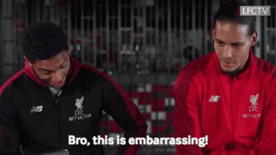 Two Soccer Players Sitting, One Says Bro This Is Embarrassing GIF