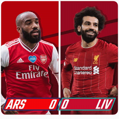 Two Soccer Players Standing Next To Each Other With The Score Ars 0-0 Liv GIF