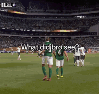 Two Soccer Players Walking Saying What Did Bro See GIF