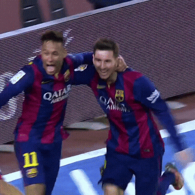 Two Soccer Players Wearing Qatar Jerseys GIF