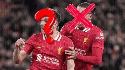 Two Soccer Players Wearing Red Uniforms With The Word Standard Chartered On The Front GIF