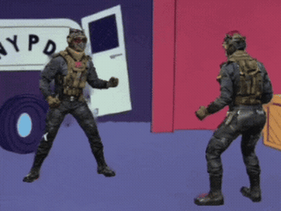 Two Soldiers Are Standing In Front Of A Nypd Van GIF