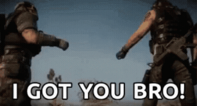 Two Soldiers Are Standing Next To Each Other With The Words I Got You Bro GIF