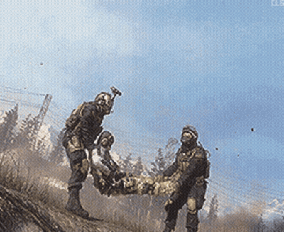 Two Soldiers Carrying Wounded Soldier On Stretcher GIF