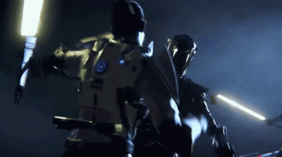 Two Soldiers Fighting With Lightsabers GIF