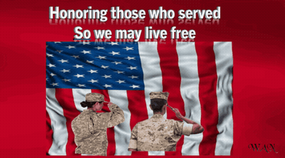Two Soldiers Saluting American Flag Honoring Those Who Served So We May Live Free GIF