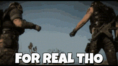 Two Soldiers Standing Next To Each Other With The Words For Real Tho Written In White Letters GIF