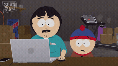 Two South Park Characters Are Looking At A Laptop Computer GIF