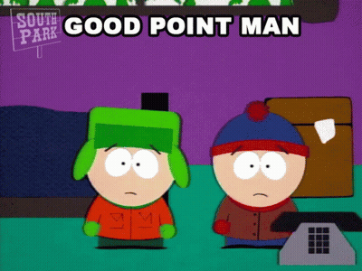 Two South Park Characters Are Standing Next To Each Other GIF