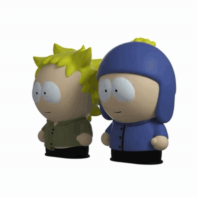 Two South Park Figurines Are Standing Next To Each Other GIF