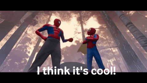 Two Spider-Man Standing Next To Each Other With The Words " I Think It 'S Cool " Written Below Them GIF