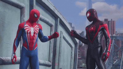 Two Spider-Man Standing On A Bridge GIF