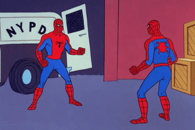 Two Spidermans In Front Of NYPD Van GIF