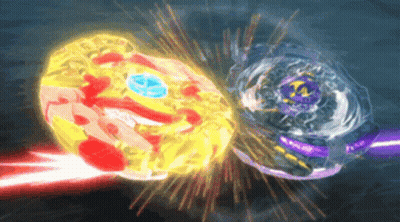 Two Spinning Tops Thrown At Each Other With Letter T GIF