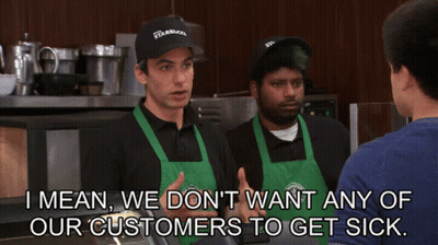 Two Starbucks Workers Talking To Customer Saying I Mean We Don't Want Any Of Our Customers To Get Sick GIF
