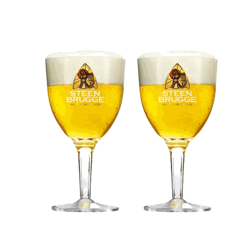 Two Steen Brugge Beer Glasses Toasting Sticker