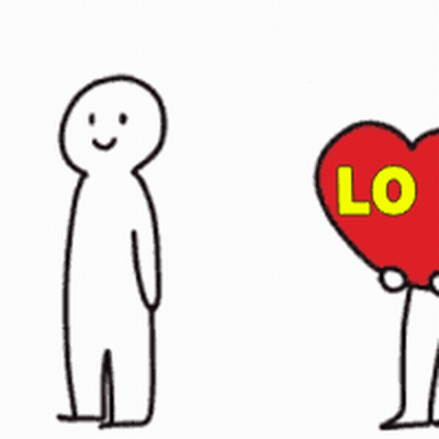 Two Stick Figures Are Holding Hands And One Is Holding A Heart That Says Love GIF