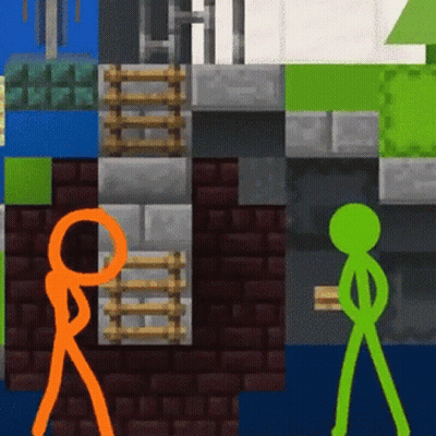 Two Stick Figures Are Standing Next To Each Other In A Video Game . GIF
