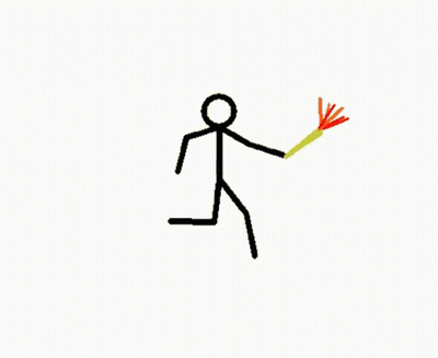 Two Stick Figures Holding Torch One Running GIF
