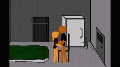 Two Stick Figures Hugging GIF