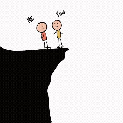 Two Stick Figures On Cliff Saying Me And You GIF