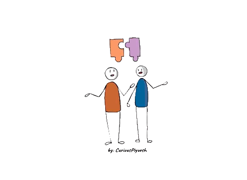Two Stick Figures Standing Next To Each Other With Puzzle Pieces Above Them Sticker