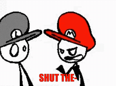 Two Stick Figures Wearing Hats Front Door Because It's Wide Open GIF