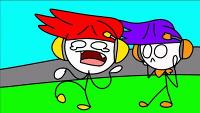 Two Stick Figures Wearing Headphones And Hats GIF