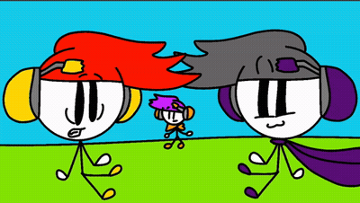 Two Stick Figures Wearing Headphones GIF