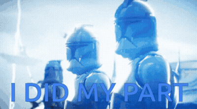 Two Stormtroopers Are Standing Next To Each Other With The Words I Did My Part GIF