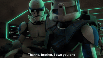 Two Stormtroopers Saying Thanks Brother I Owe You One GIF