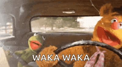 Two Stuffed Animals Are Driving In A Car And The Words Waka Waka Are Visible GIF