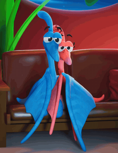 Two Stuffed Animals Are Sitting On A Couch In Front Of A Tv GIF