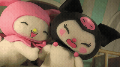 Two Stuffed Animals Are Standing Next To Each Other And One Has A Smiley Face GIF