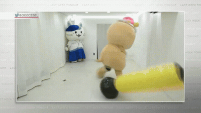 Two Stuffed Animals Are Standing Next To Each Other On A Screen That Says ' Last Week Tonight ' On It GIF